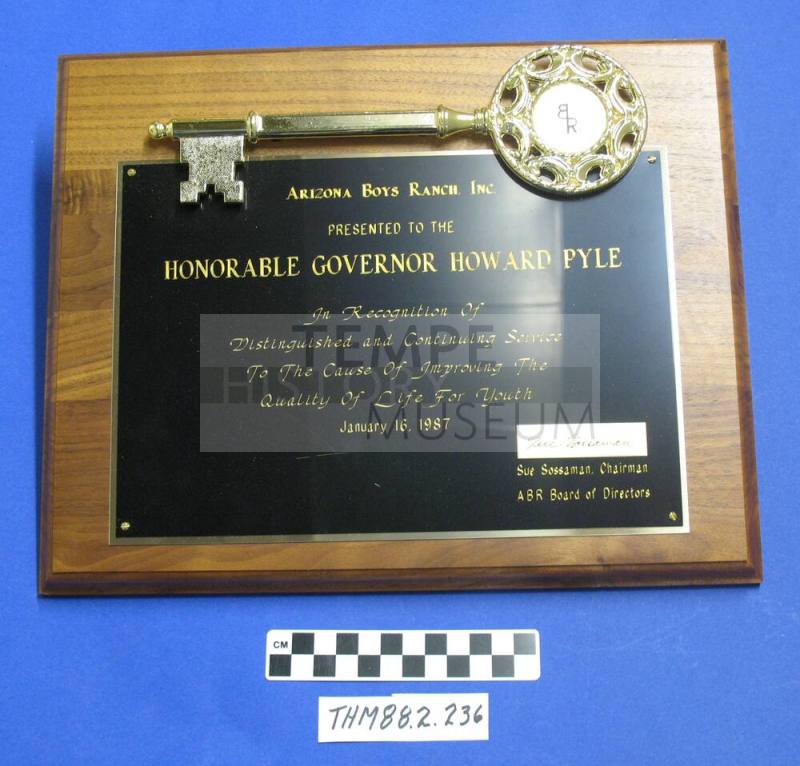 Arizona Boys Ranch Plaque to Gov. Howard Pyle