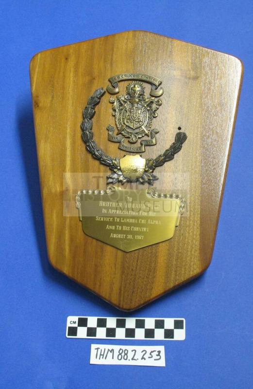 Service to Lambda Chi Alpha and Country Plaque to Gov. Howard Pyle