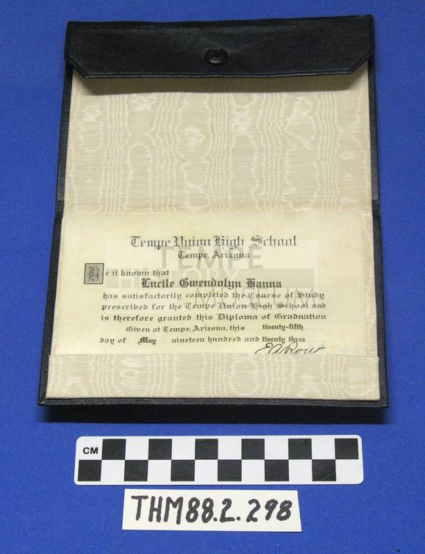 Lucille Hanna's Tempe Union High School Diploma 1923