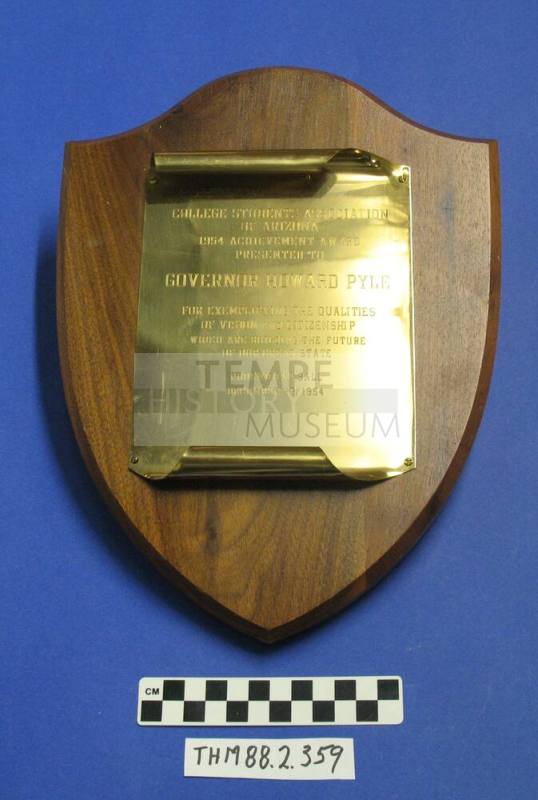 College Students Association of Arizona 1954 Achievement Award to Governor Pyle