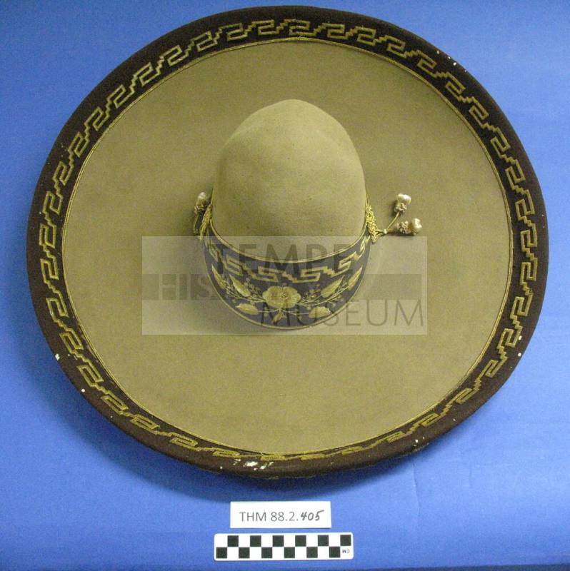 Taupe/Brown Sombrero with Gold Embroidery