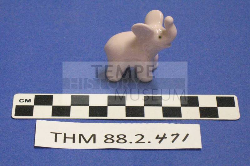 Elephant Figurine, pink, stamped 'FOREIGN'