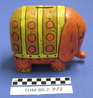Elephant Figurine, yellow striped ceramic bank