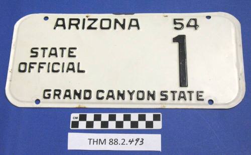 Arizona State official license Plate 1, 1954