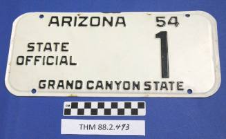 Arizona State official license Plate 1, 1954