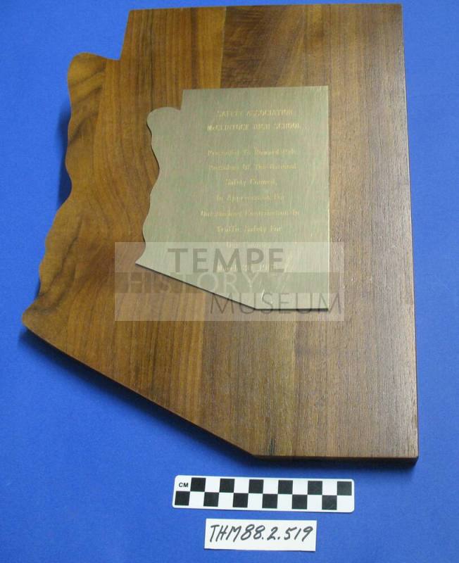 Satety Association McClintock High School Plaque to Gov. Howard Pyle