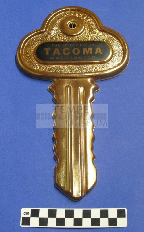 Large plastic key: The Electric City of Tacoma, Washington