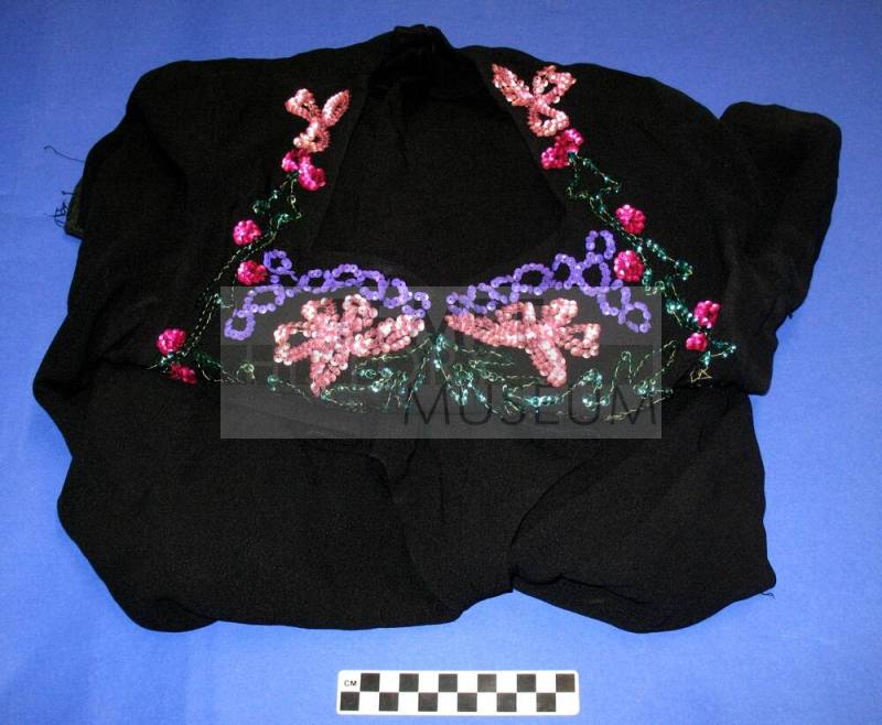 Black Crepe Dress with pink, purple, red, green sequins
