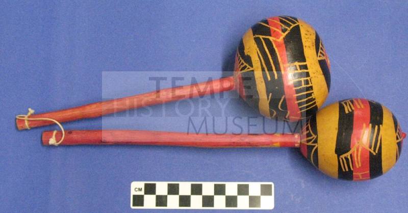 Haitian Maracas, with red, black, yellow stripes