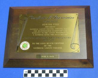 Plaque, to Howard Pyle from Long Beach, CA