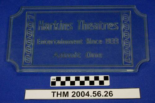 Harkins Theaters clear glass ticket plaque
