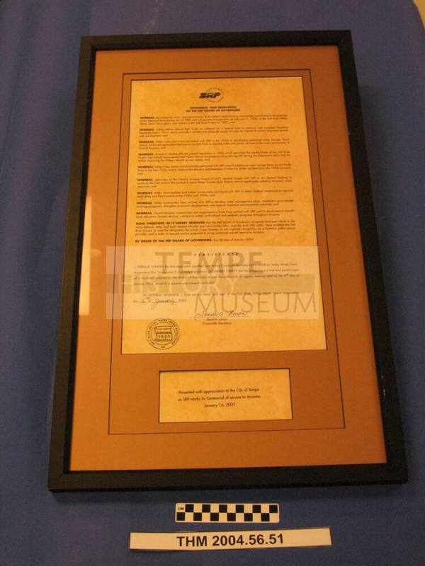 framed SRP Centennial year resolution to "pay tribute to communities