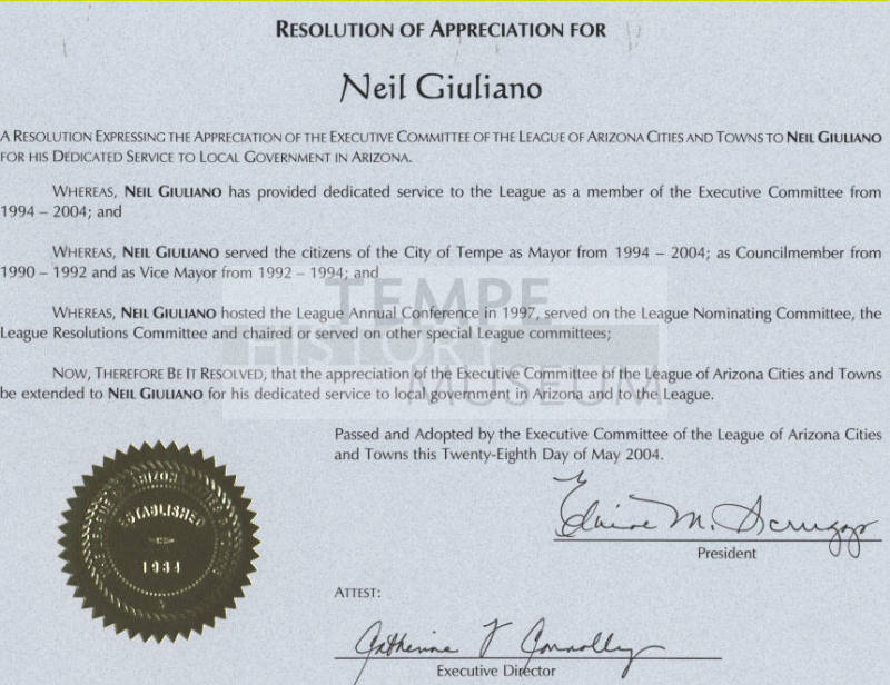 Resolution of Appreciation for Neil Giuliano 05/28/04