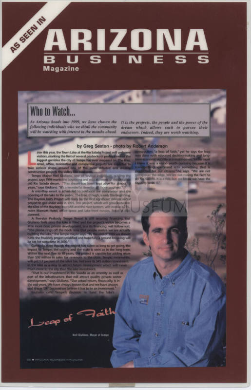 Arizona Business magazine who to watch reprint, Mayor Giuliano, Rio Salado Projet
