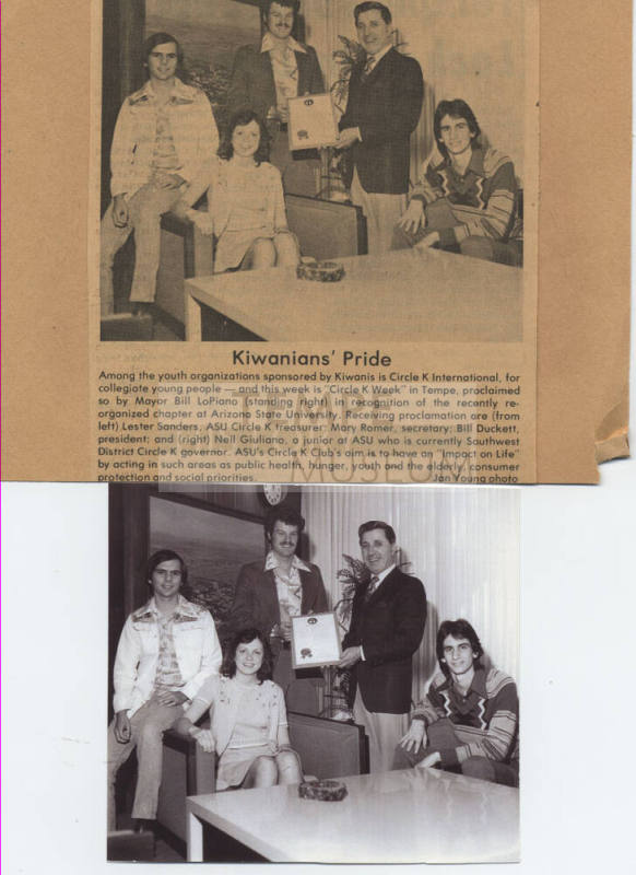 Circle k International ASU chapter officers receive proclamation Circle k week in Tempe Giuliano Governor, Photo and news photo print