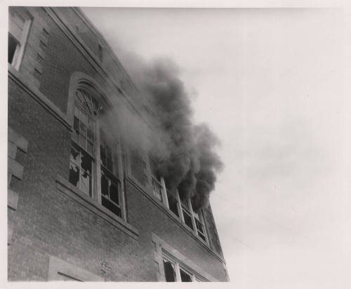 Photograph (B/W) Fire from 3rd Story, Corner of Tempe Union High School in 1955