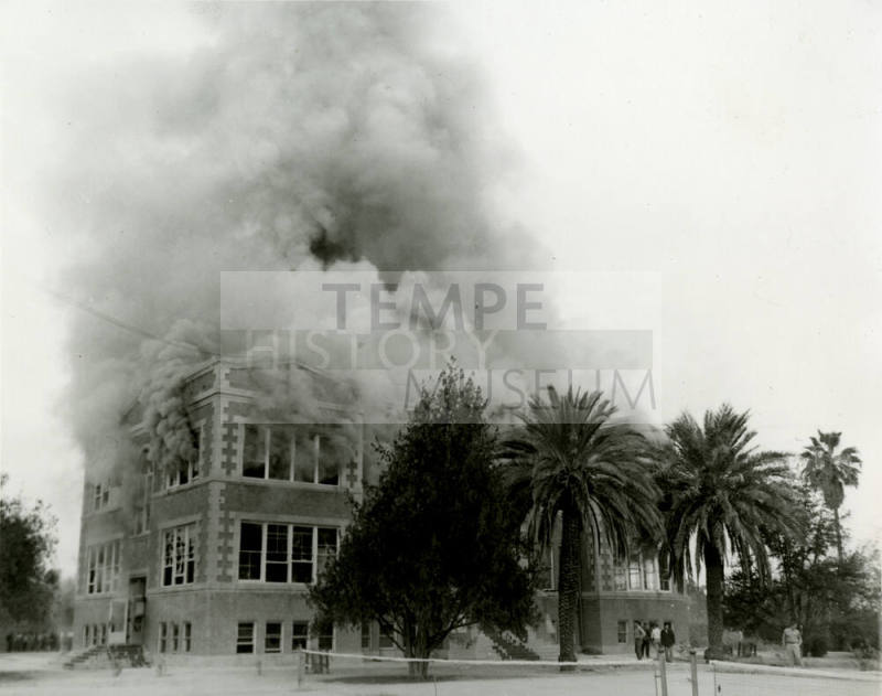 Photograph (B/W) of 1955 Tempe Union High School Fire