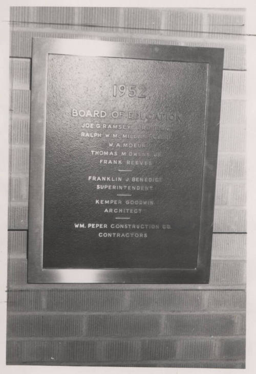 Photograph (B/W) New Tempe Union High School (1952) Building Plaque