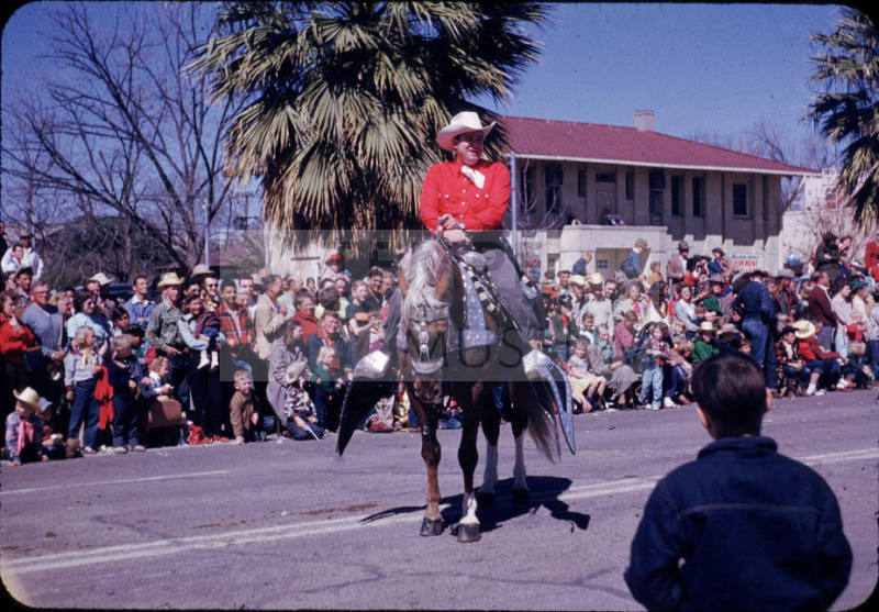 Phoenix Jaycees Rodeo Parade:  Horseback Rider in Red Shirt and White Cowboy Hat