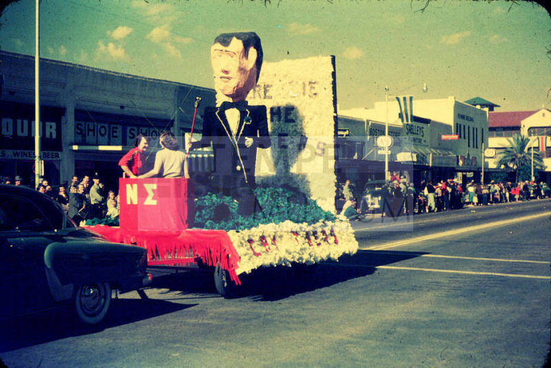 Parade:  Greek Float with huge Tuxedo Figure - Mill Avenue, Tempe