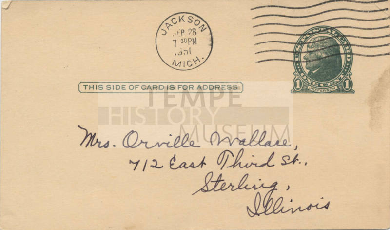 Postcard - To Mrs. Orville Wallace