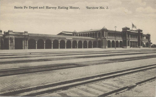 Postcard - "Santa Fe Depot and Harvey Eating House"