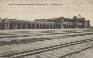 Postcard - "Santa Fe Depot and Harvey Eating House"