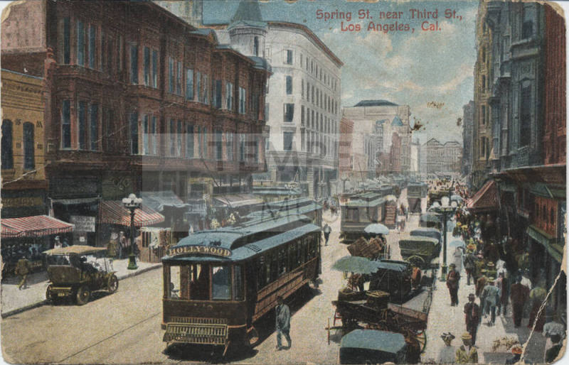 Postcard - "Spring St. Near 3rd St. Los Angeles, Cal."
