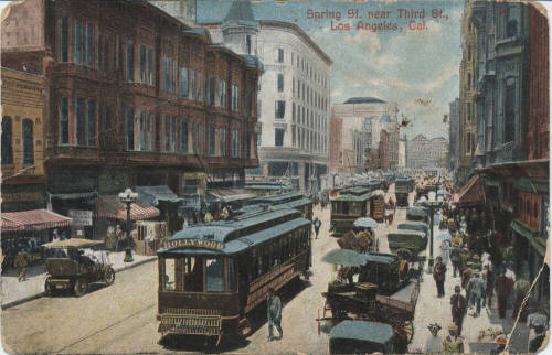 Postcard - "Spring St. Near 3rd St. Los Angeles, Cal."