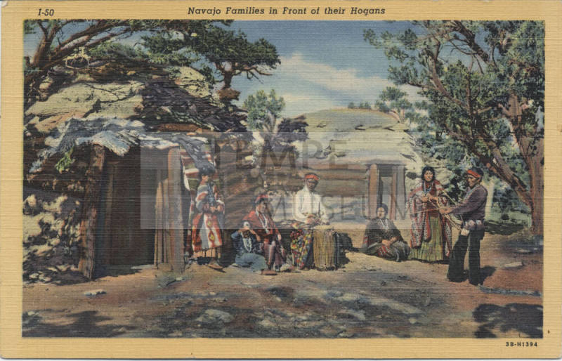 Postcard - Navajo Families by Their Hogans
