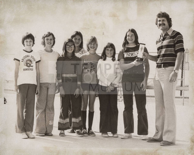 Group Photo of Volleyball Team Champions with Don Powell, Coordinator