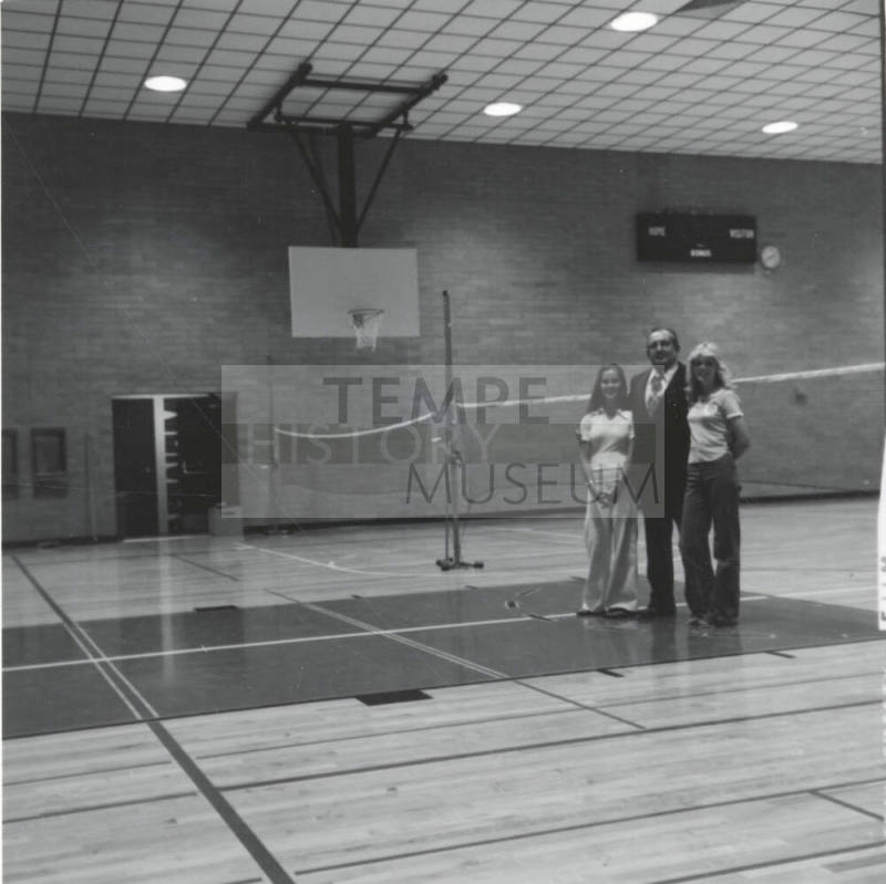 Principal Boyle and Two Students at Tempe High School, Indoor Basketbal Court