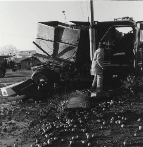 Car-Truck Accident on Priest and Southern, orange squash dumped on to the road