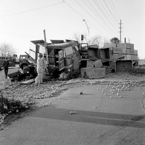 Truck Accident on Priest and Southern, Orange Squash all over road