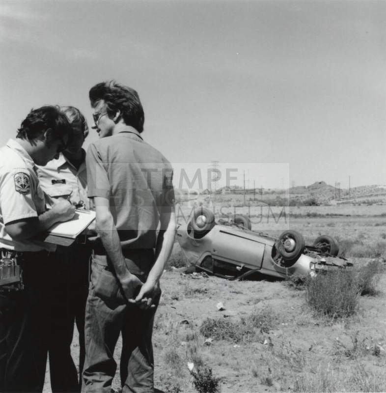 Car Flipped Over in Salt River Bed, North of Mill Avenue and 1st Street
