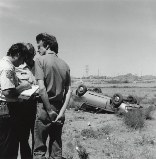 Car Flipped Over in Salt River Bed, North of Mill Avenue and 1st Street