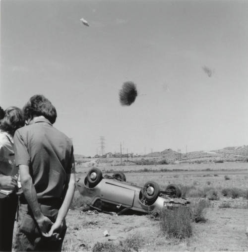 Car Flipped Over in Salt River Bed, North of Mill Avenue and 1st