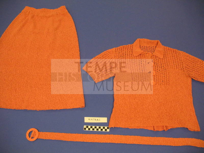 Three piece salmon outfit: shirt, skirt and belt