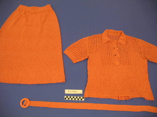 Three piece salmon outfit: shirt, skirt and belt