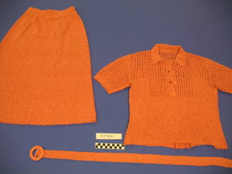 Three piece salmon outfit: shirt, skirt and belt