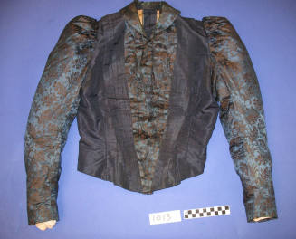 Basque, Blue Taffeta, Brocade Trimmed