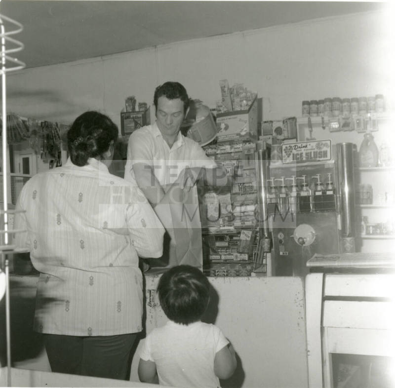Mr. Don Wilcox working at the Sunrise Market, 937 S. Price Road - April 1978