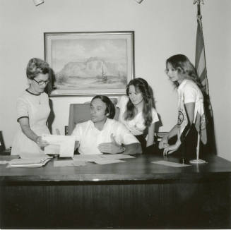 Mayor Mitchell and Three Unidentified Women