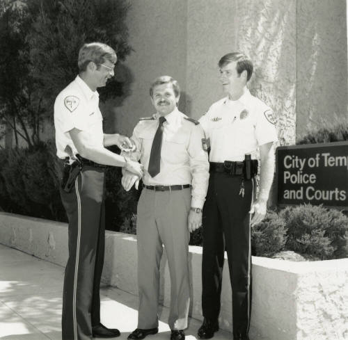 Unidentified Tempe Police Officers with Uniformed Man - August 6, 1984 - (2 of 2)
