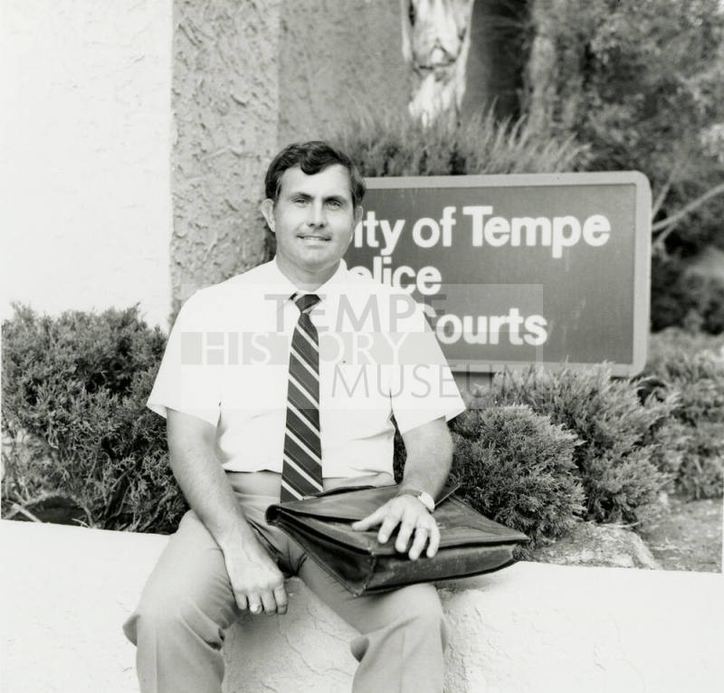 Man in front of the 'City of Tempe Police Courts.' - September 1984