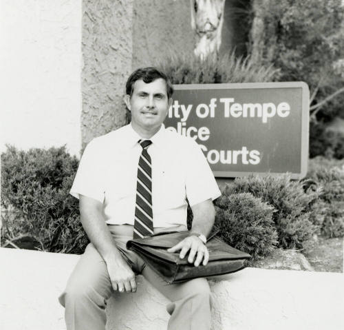 Man in front of the 'City of Tempe Police Courts.' - September 1984