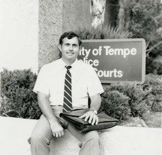 Man in front of the 'City of Tempe Police Courts.' - September 1984