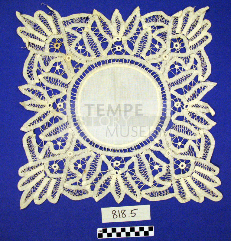 Battenburg style white crocheted  doily
