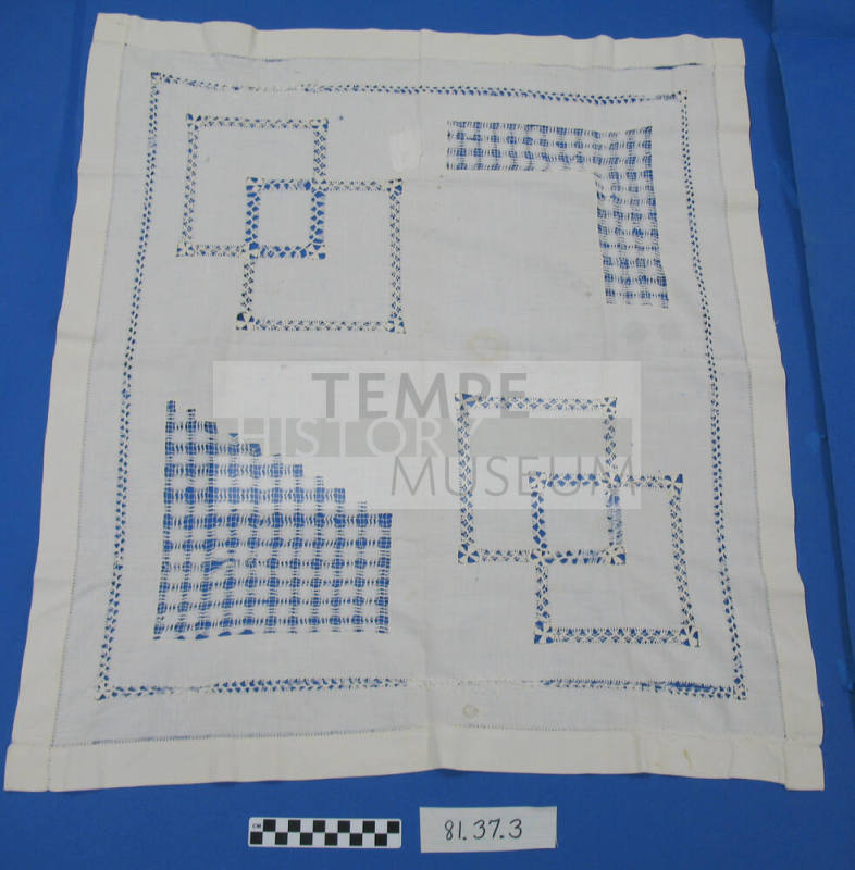White bureau scarf with drawnwork border
