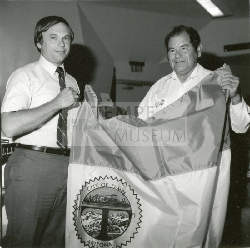 Mayor and Unidentified Man Holding Tempe Flag